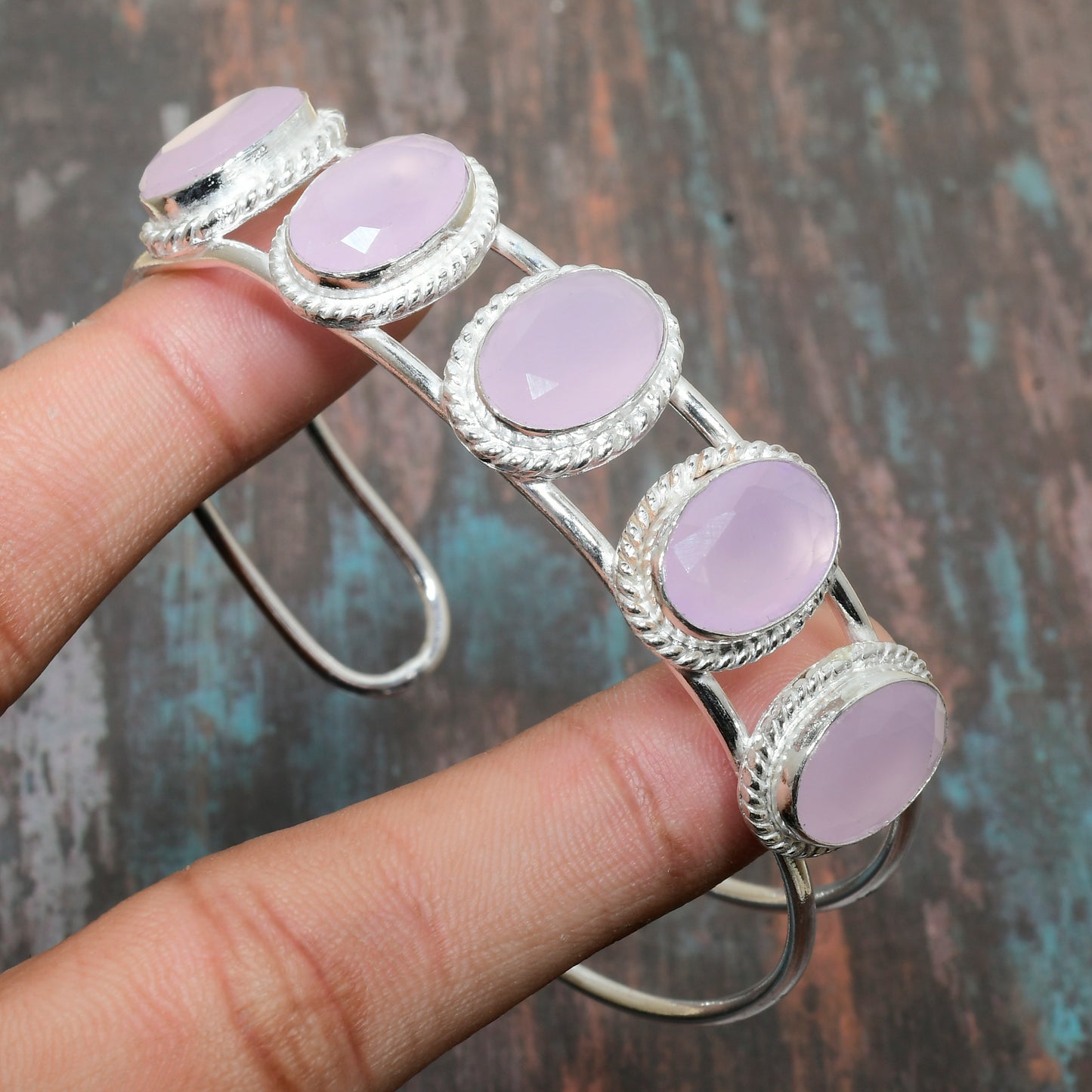 Harmony’s Heart – Sterling Silver Rose Quartz Bracelet